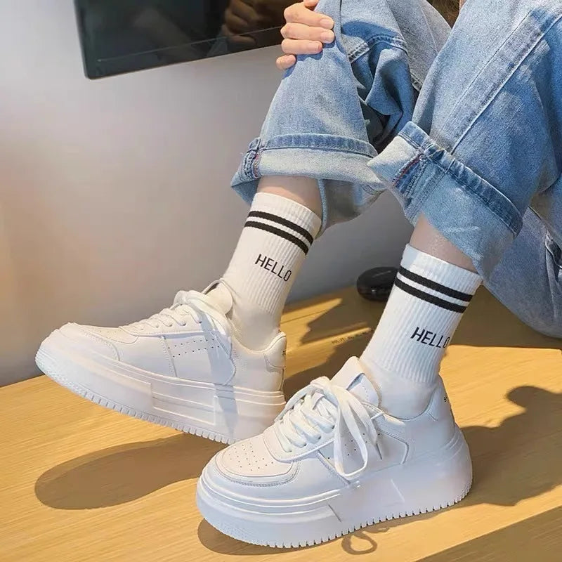 2024 New PU Leather Women's White Breathable Casual Woman Vulcanize Sneakers Sport Walking Running Platform Flats Shoes