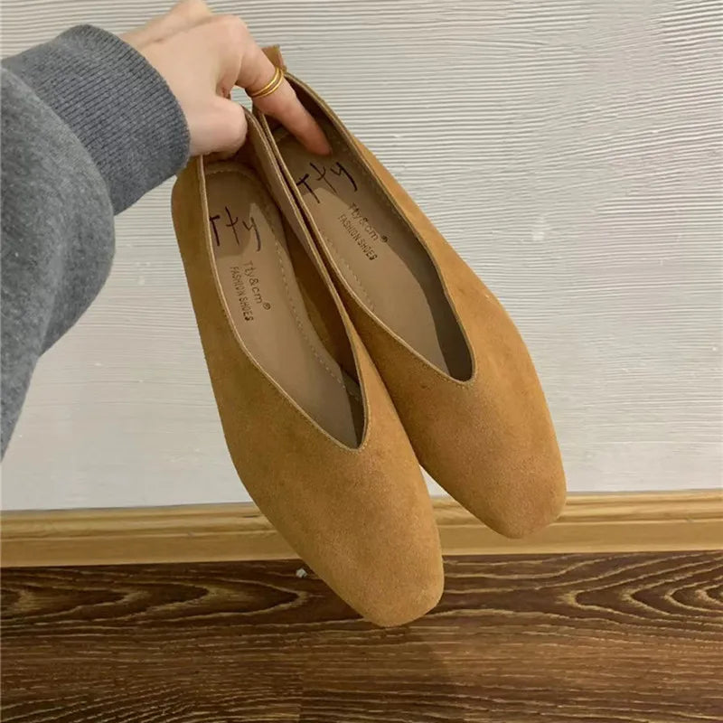Bailamos Women's Square Toe Vintage Flats Soft Loafers Comfortable Leather Ballet Shoes for Female Dress Shoes Mujer